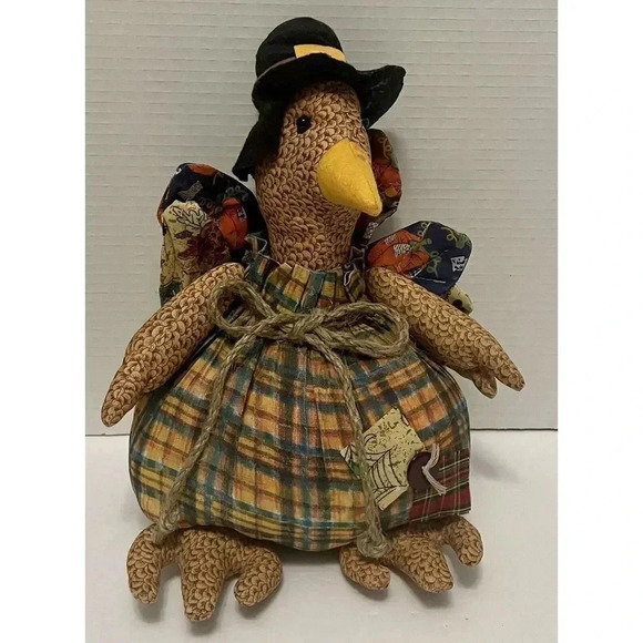 Stuffed Pilgrim Turkey‎ Centerpiece Shelf Fall Decoration 11” Height - Picture 1 of 5